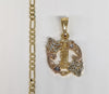 Plated Tri-Gold Virgin Mary and Butterfly Pendant and Chain Set