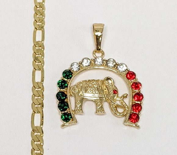 Gold Plated Elephant 5mm Figaro Chain Necklace