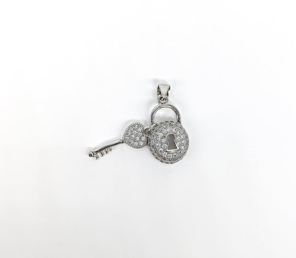 Rhodium Plated Silver Key and Lock Pendant