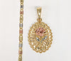 Gold Plated Tri-Color Flower Pendant and Chain Set