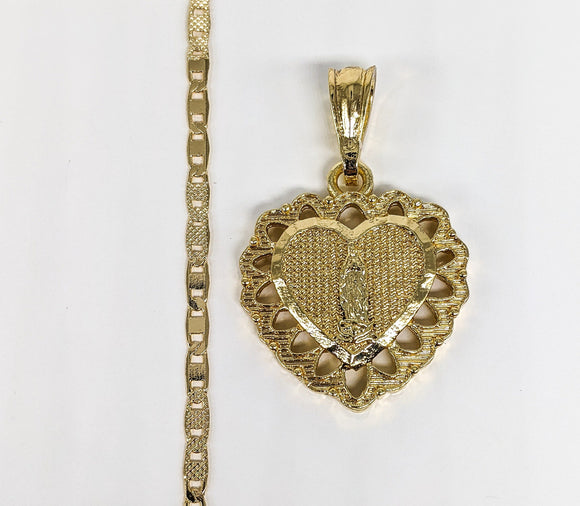 Plated Virgin Mary Heart Pendant and Chain Set
