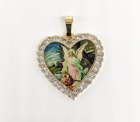 Plated Heart with Guardian Angel Pendant