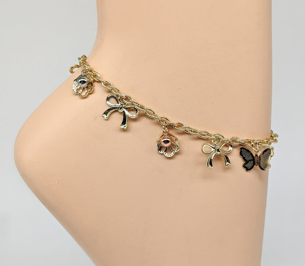 Plated Bow and Butterfly Anklet