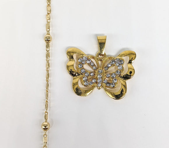Plated Butterfly Pendant and Chain Set