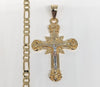 Gold Plated Tri-Gold Cross 5mm Figaro Chain Necklace