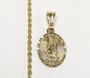 Gold Plated Tri-Gold Virgin Mary 2mm Rope/Braided Chain Necklace