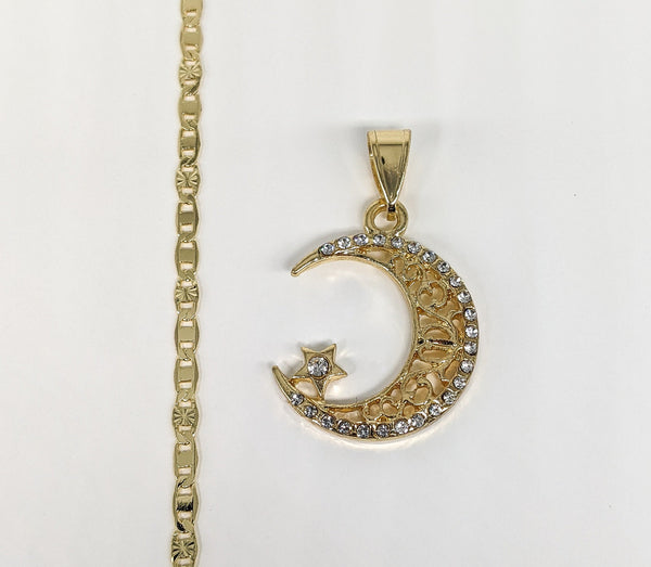 Plated Moon & Star Pendant and Chain Set
