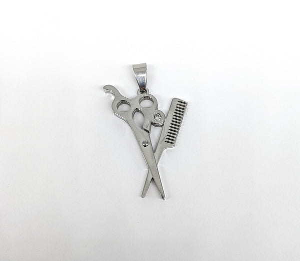 Rhodium Plated Scissors and Comb Pendant