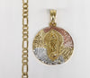 Plated Tri-Color Virgen de Guadalupe Medalla Pendant and Round Figaro Chain Set