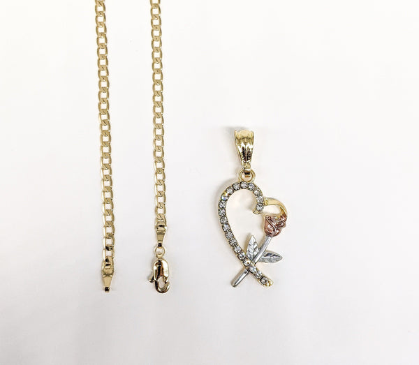 Plated Heart with Flower Pendant and Chain Set