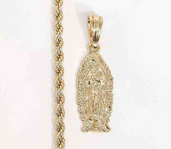 Gold Plated Virgin Mary 4mm Rope/Braided Chain Necklace