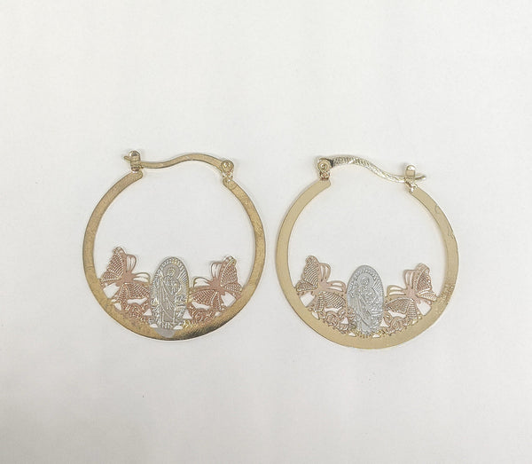 Gold Plated Tri-Color Saint Jude Hoop Earring