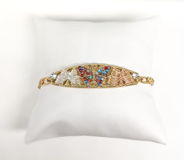 Plated Tri-Color Butterfly Bracelet
