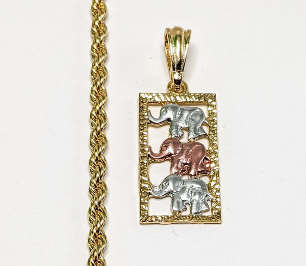 Gold Plated Tri-Gold Elephant 4mm Rope/Braided Chain Necklace
