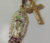 Gold Plated Tri-Gold Virgin Mary and Cross 4mm 20" Figaro Chain Necklace*