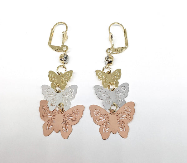 Plated Tri-Color Butterfly Earring