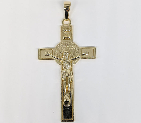 Plated Cross with Saint Benedict Pendant