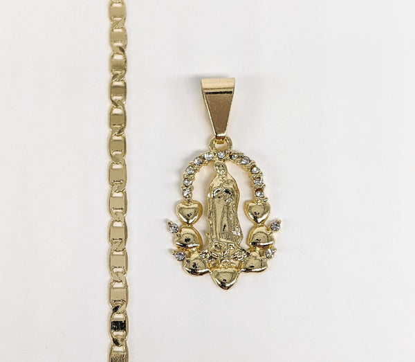 Plated Virgin Mary Hearts Pendant and Chain Set