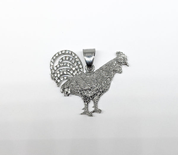 Rhodium Plated Rooster Pendant