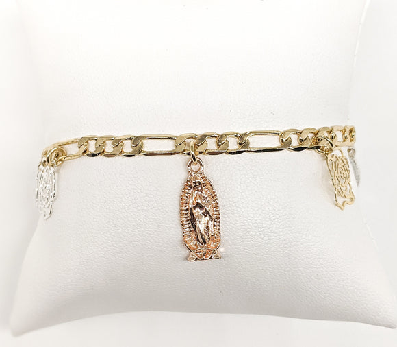 Gold Plated Tri-Color Virgin Mary Bracelet