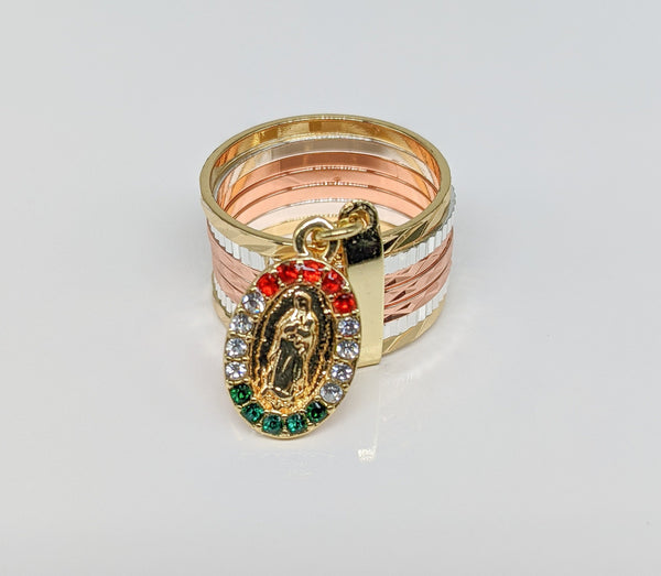 Plated Tri-Color Virgin Mary Semanario Ring