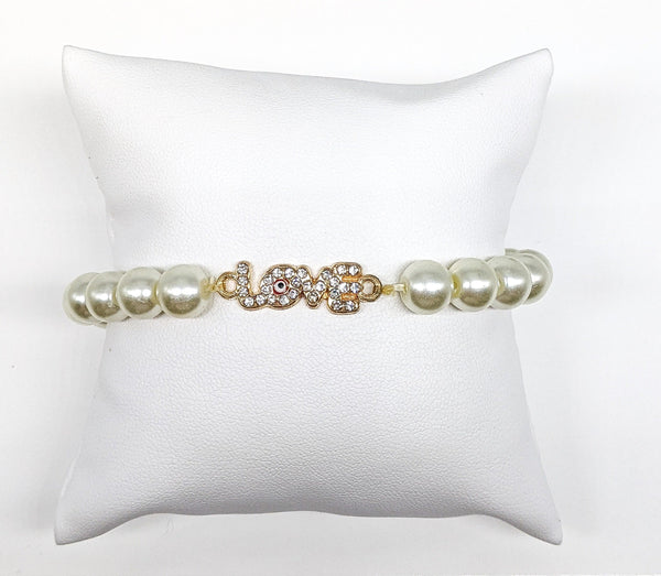 Faux Pearl "Love" with Red Eye Bracelet