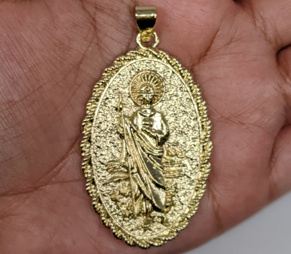 Plated Saint Jude and Virgin Mary Double Side Pendant