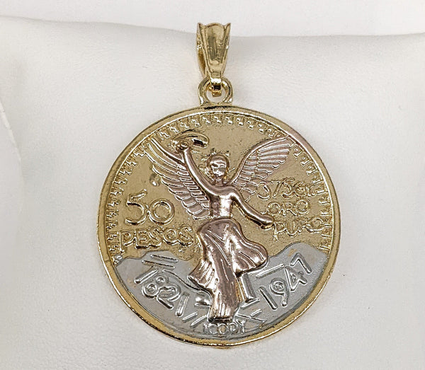 14K Gold Plated Tri-Gold Mexican Centenario Coin 50 Pesos Pendant