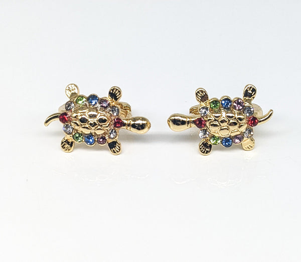 Plated Multi Stone Turtle Earring
