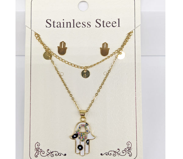 Stainless Steel Hamsa Hand Earring and Necklace Set*