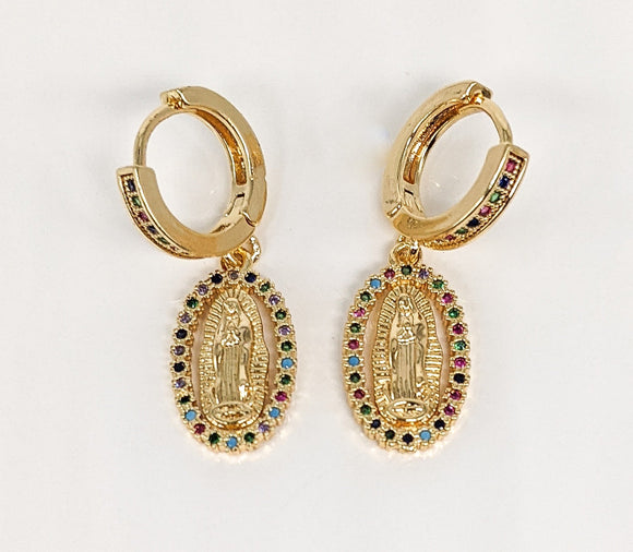 Plated Multi Color Virgin Mary Earring*