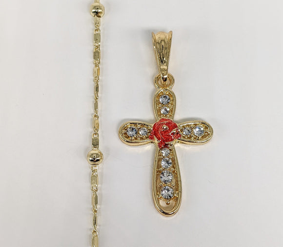 Plated Cross with Flower Pendant and Chain Set*
