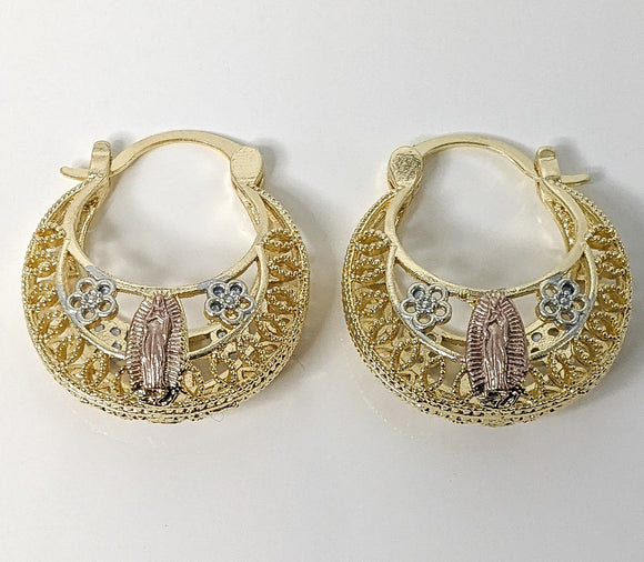 Plated Tri-Gold Virgin Mary Basket Earring