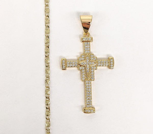 Plated Cross Pendant and Star Chain Set