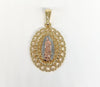 Plated Tri-Gold Virgin Mary Pendant and Hearts Chain Set