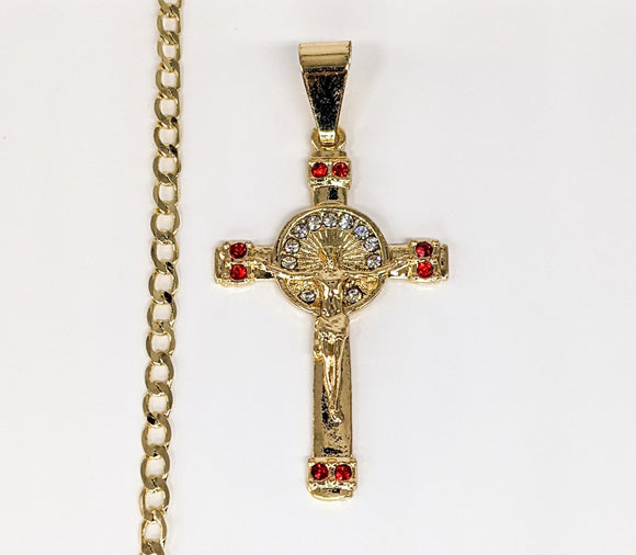 Plated Cross Pendant and Small Cuban Chain Set*