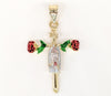 Gold Plated Tri-Gold Cross Red Rose Pendant