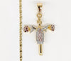 Plated Tri-Gold Cross Rose Pendant and Chain Set