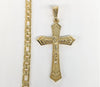 Gold Plated Cross 4mm 14K Diamond Figaro Chain Necklace