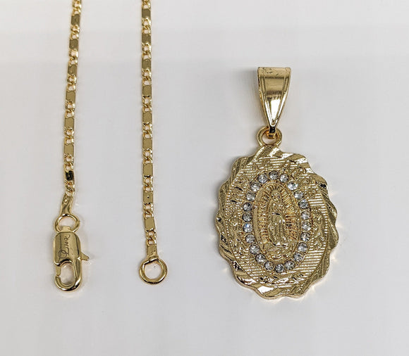 Plated Quince Virgin Mary Pendant and Chain Set