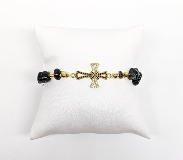 Plated Cross with Stones Bracelet