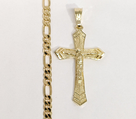 Plated Cross 5mm Figaro Chain Necklace