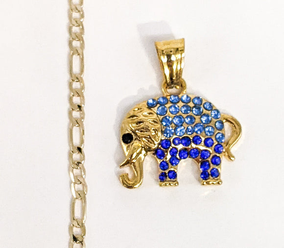 Plated Elephant Pendant and Figaro Chain Set