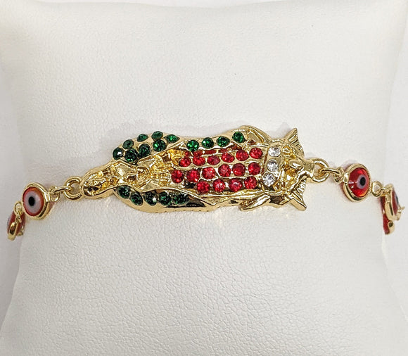 Gold Plated Multicolor Virgin Mary with Red Eye Bracelet