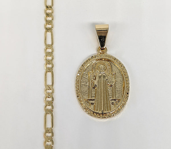Gold Plated Saint Benedict Pendant and Chain Set*