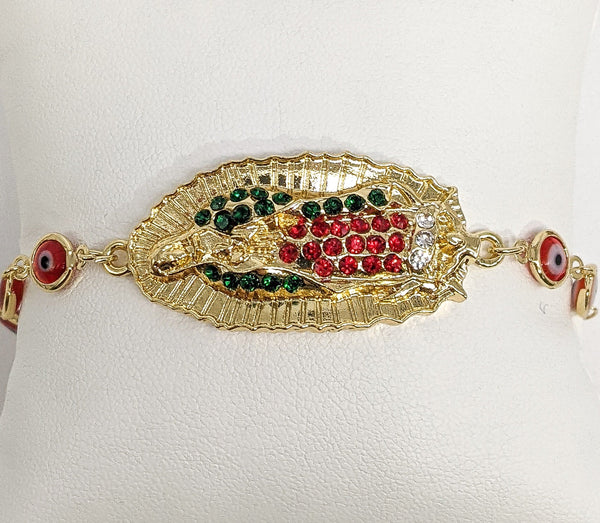 Gold Plated Multicolor Virgin Mary with Red Eye Bracelet