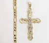 Plated Tri-Color Cross 5mm Figaro Chain Necklace