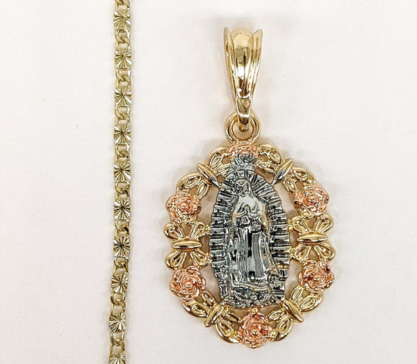 Gold Plated Tri-Gold Virgin Mary Pendant and Star Chain Set