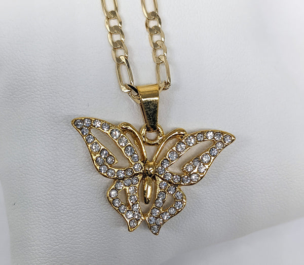 Plated Butterfly Pendant and Figaro Chain Set