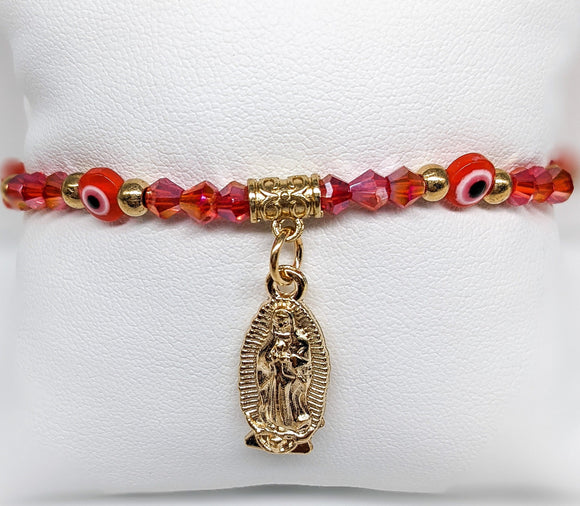 Virgin Mary and Red Eyes Rope Bracelet